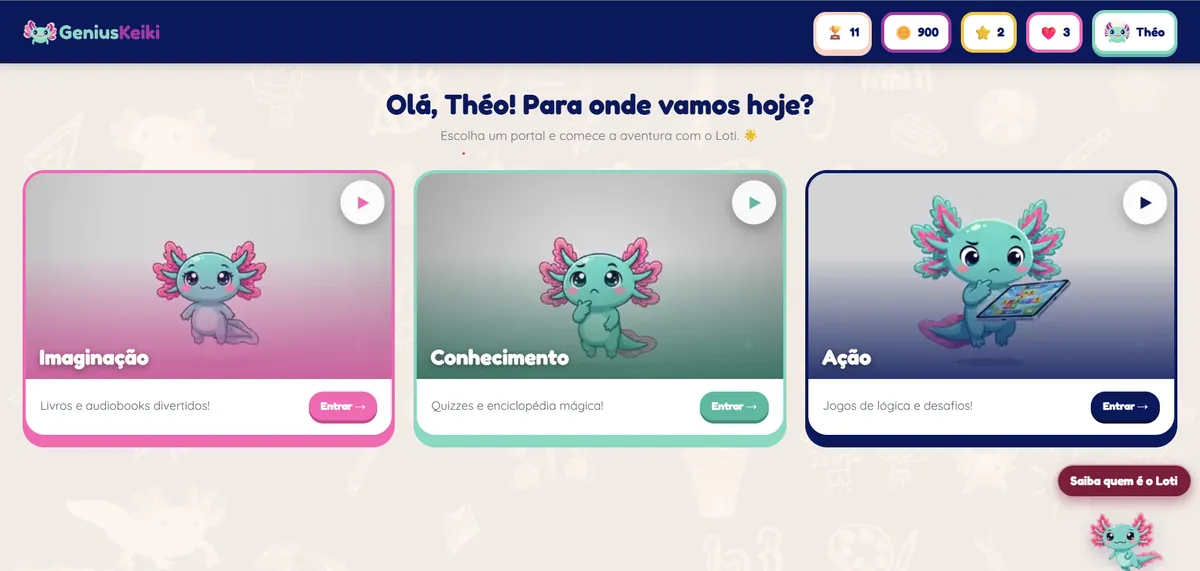 Tela do GeniusKeiki — escolha de portais